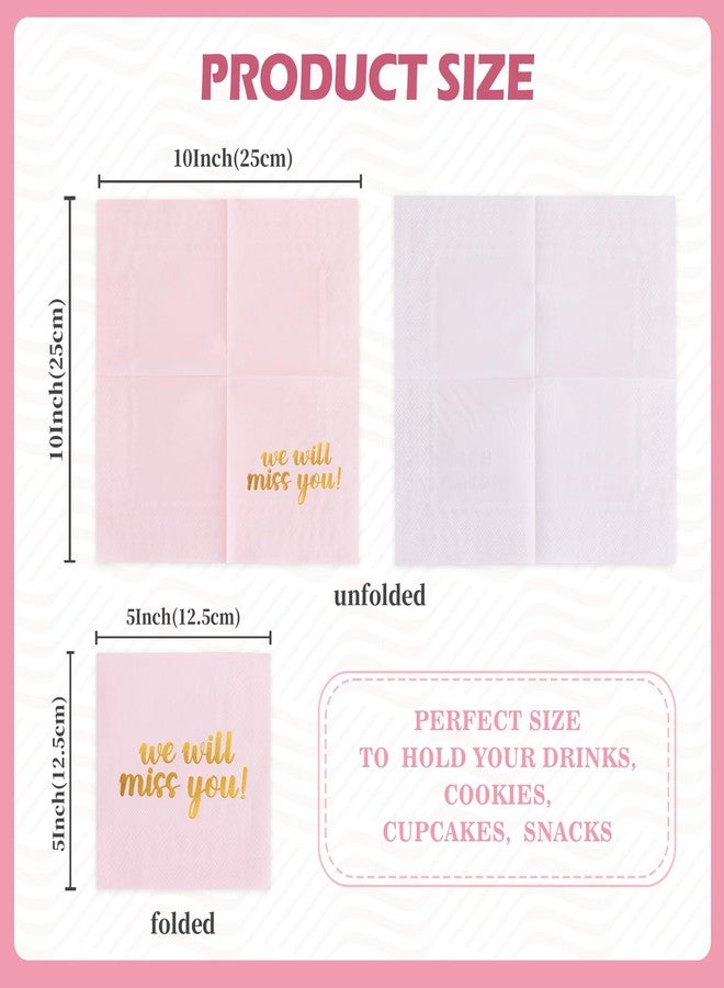 Vuzvuv 50 Pack We Will Miss You Cocktail Napkins - Farewell Party Decorations for Coworkers Leaving, Retirement,Graduation, Military Goodluck & Moving Celebrations(5" Folded 2 Ply-Pink) - Image 2